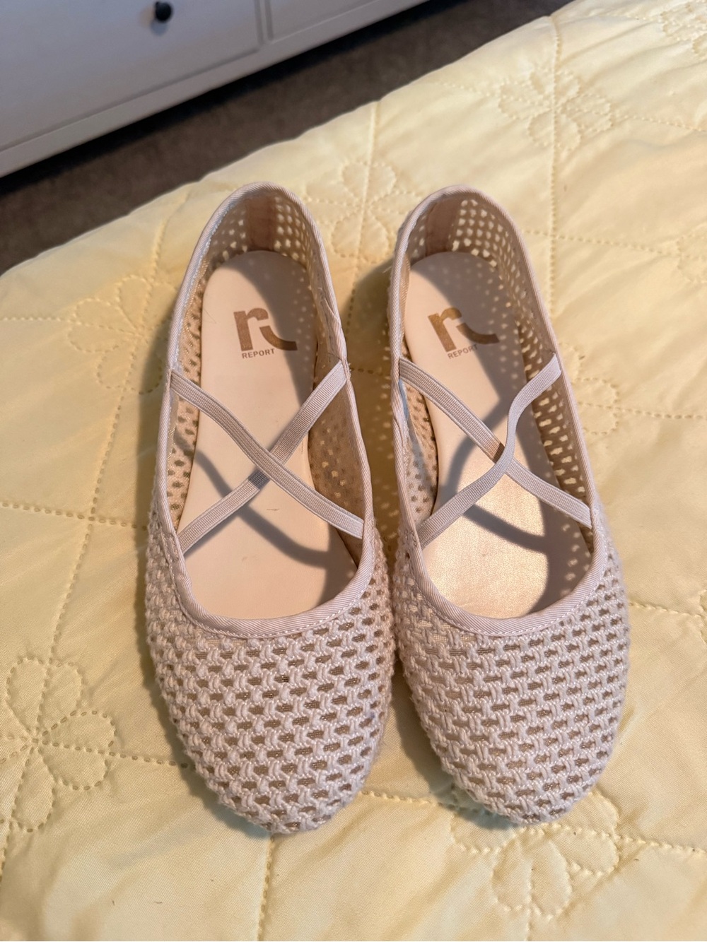 Report Cream Woven Ballet Flats with Cross Straps